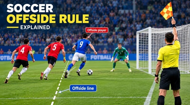 Soccer offside rule explained with an attacker and defending players